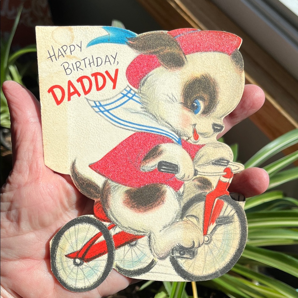 Vtg Anthropomorphic Puppy Dog In Sailor Suit On Tricycle Daddy Birthday Card